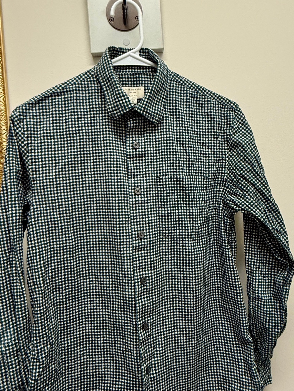 Club Monaco Men’s XS Slim Fit Gingham Check Button Down Shirt 100% Cotton
